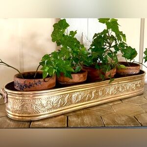 Vintage Solid Brass Large Oval Planter, Cache, Garden, Centerpiece Planter 20”